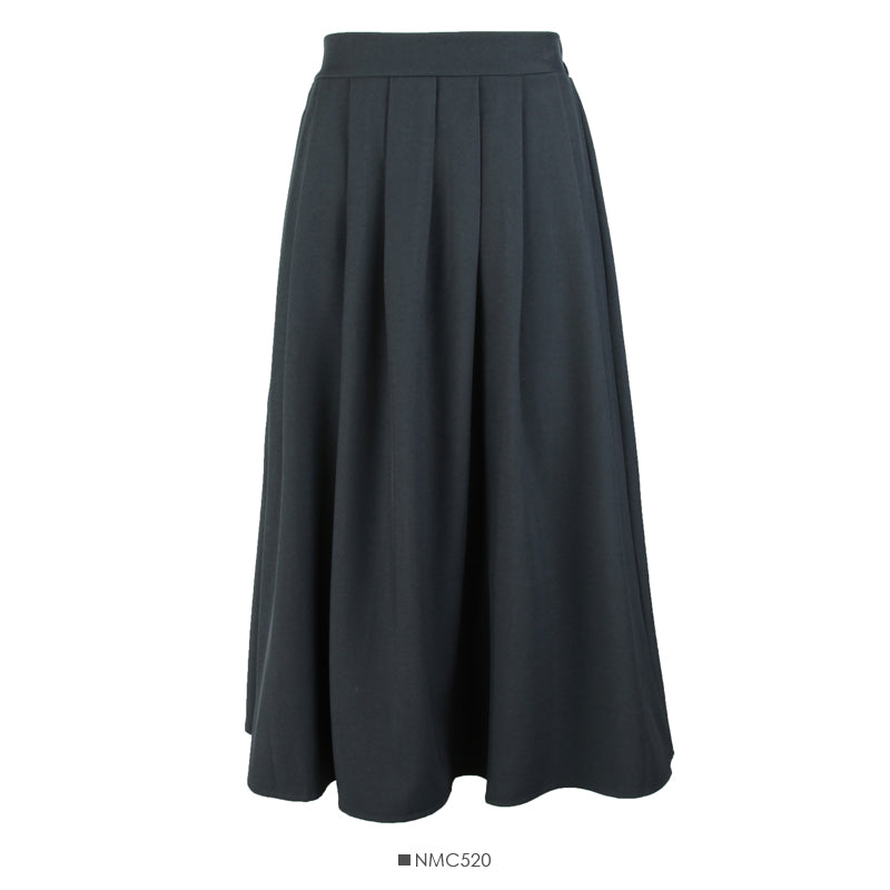 Retro pleated high waist thin mid length skirt for women  2541