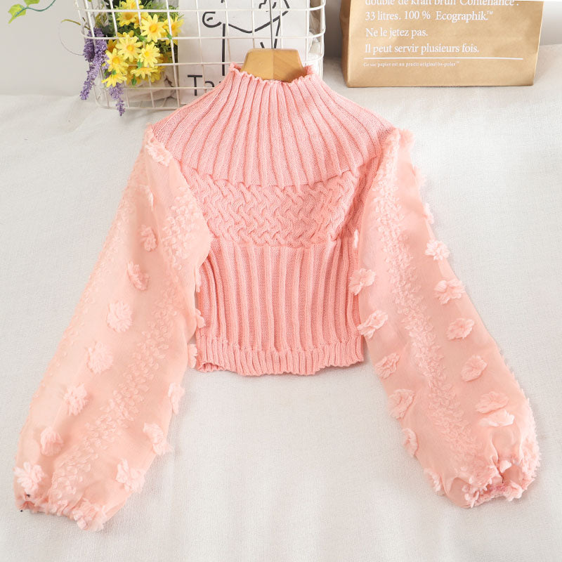 Sweet applique long sleeve cropped sweater  1478