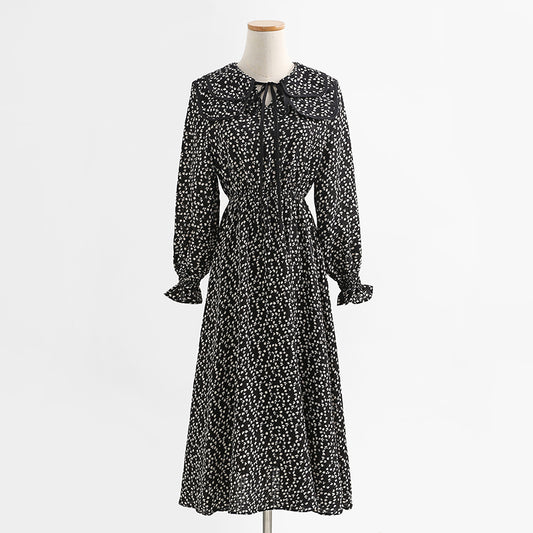 Jupe en mousseline de soie slim, col de poupée littéraire, jupe longue, jupe à fond 2440