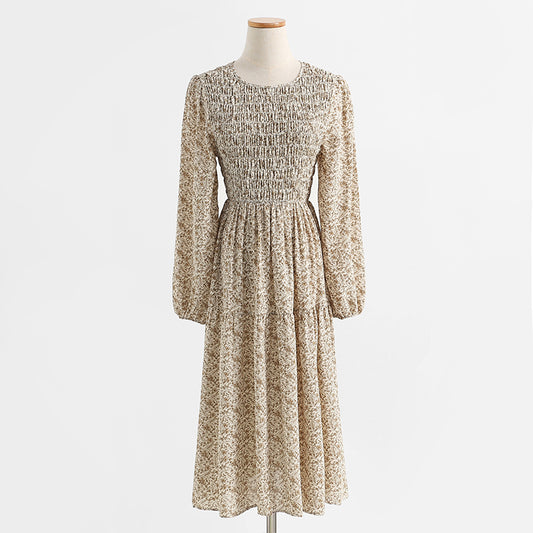 Chiffon floral dress long sleeve temperament bottomed skirt  2433