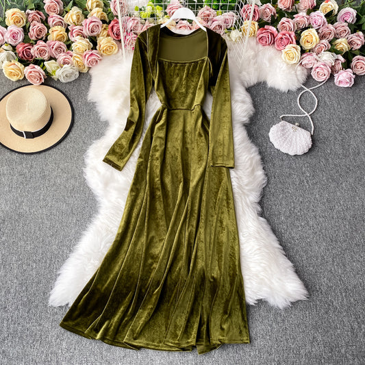 Vintage Hepburn square neck velvet dress  2951