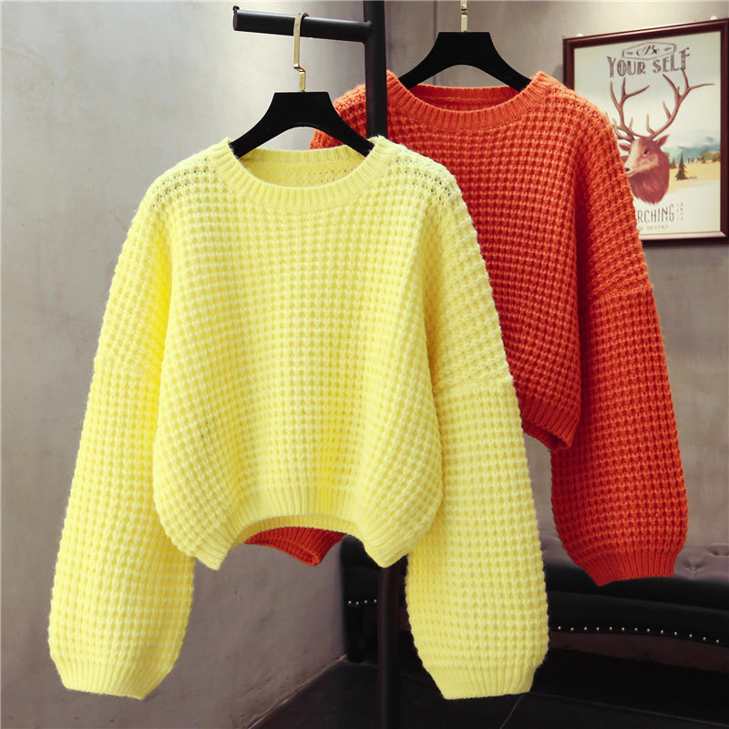 Simple round neck long sleeve sweater  1476