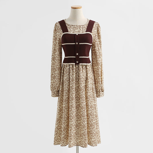 Vest floral dress foreign style aging fashion suit skirt two-piece set  2429