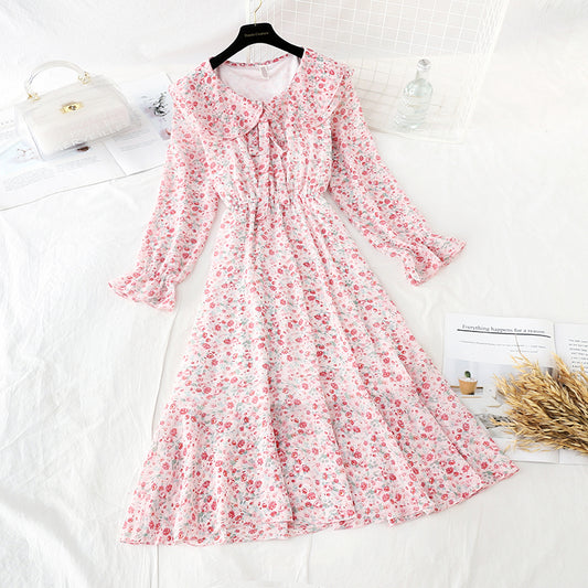 French retro floral Platycodon grandiflorum skirt shows thin temperament at the waist  2194