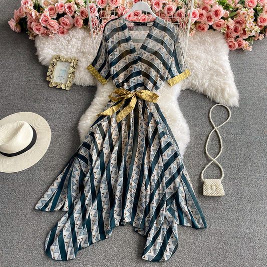 Travel super fairy Chiffon stripe dress  3425