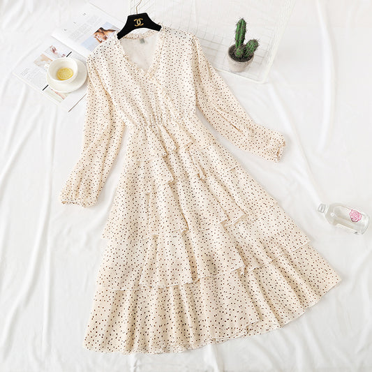 Polka Dot Chiffon Dress French minority bottomed skirt cake dress  2352