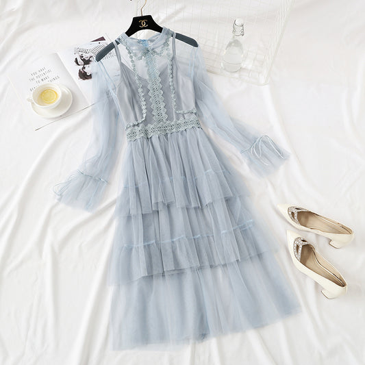 Französische Minderheit Retro-Puppenrock Schwerindustrie Spitzennetz Kuchenkleid weiblich 2468