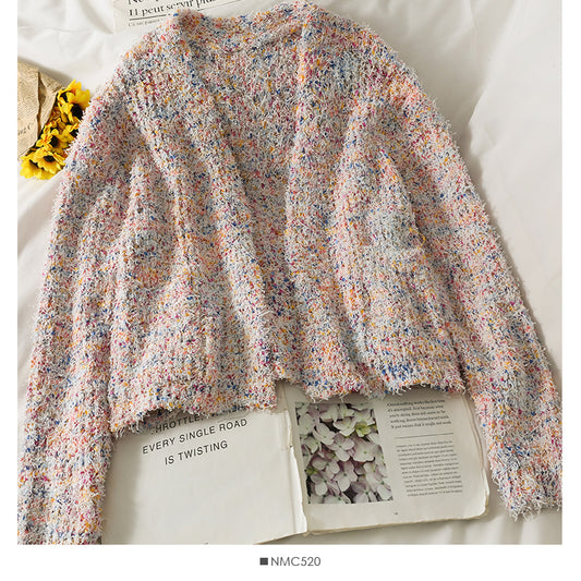 Elegant wool tassel long sleeve loose thin sweater  2036