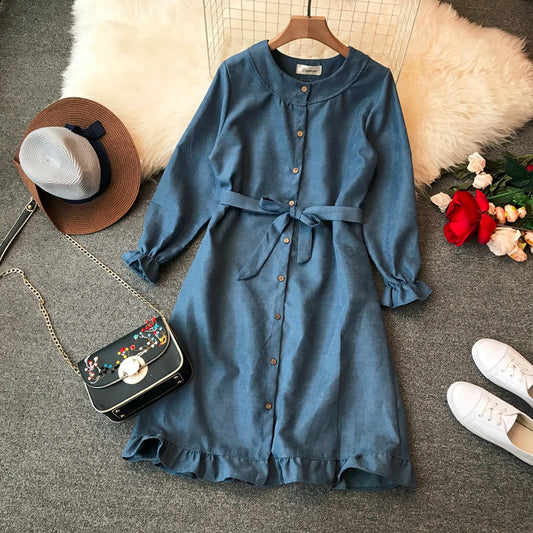 Round neck high waist Ruffle lace up dress  3398