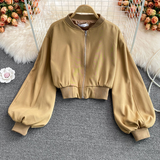 Manteau court taille haute décontracté à fermeture éclair 1650