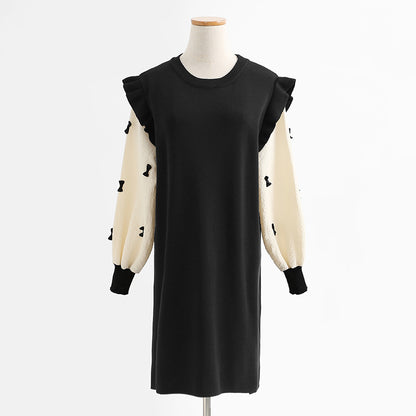 Robe en laine ample et ajustée à manches longues sur le genou, jupe tricotée à fond long 2445