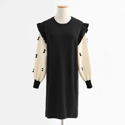 Robe en laine ample et ajustée à manches longues sur le genou, jupe tricotée à fond long 2445