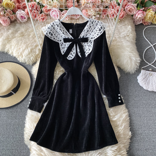 Retro temperament, slim waist, corduroy A-shaped skirt  3152