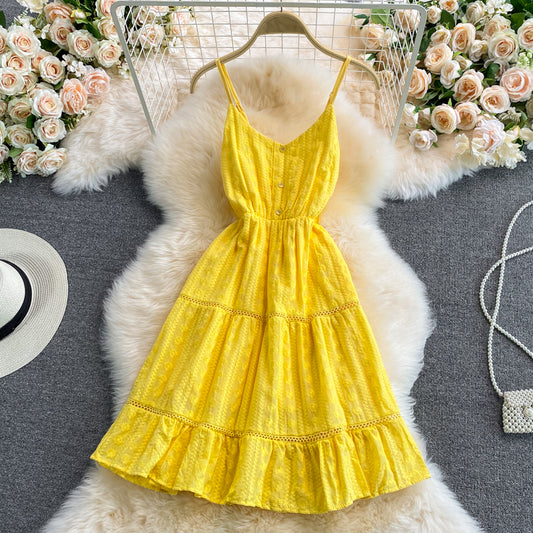 Sweet slim V-neck suspender dress  3190