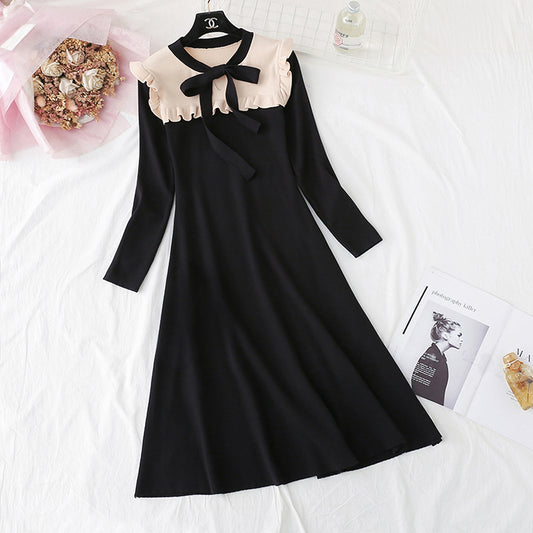 New fashion French retro long sleeve bottomed wool dress  2393