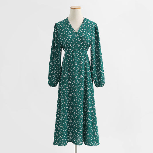 New women's V-neck Chiffon Floral Dress  2229