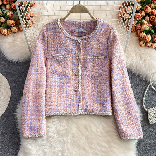 Manteau court en tweed rose pour femme 1665