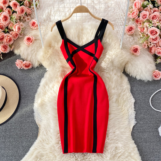 High waist slim elastic knitted Hip Wrap Dress  2824