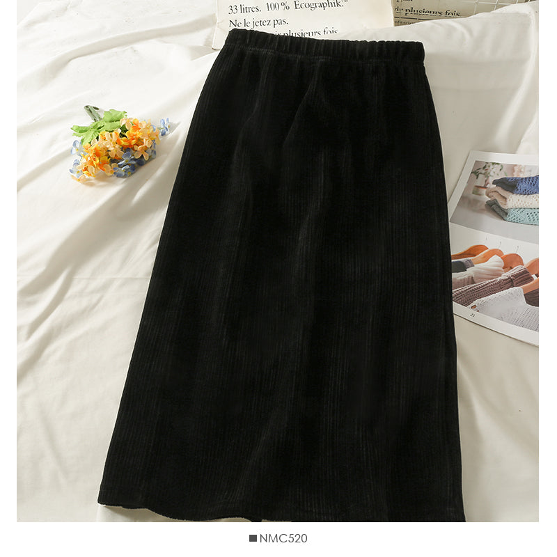 Vintage velvet high waist medium length skirt for women  2559
