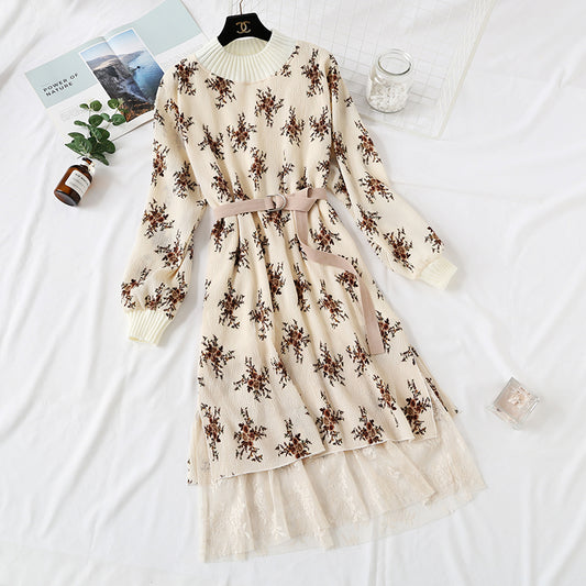 Polka Dot Plaid floral long skirt with lace bottom skirt is thin and tall  2460