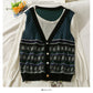 Vintage contrast stitched Plaid fake two-piece blouse  1952