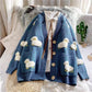 Languid lazy wind sweater , loose sweater of spring and autumn, lovely sheep embroidery cardigan  1459