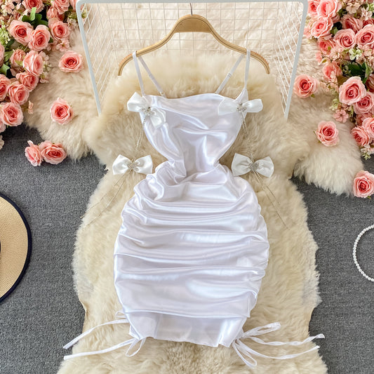 French bow chain slim drawstring Hip Wrap Skirt  3225