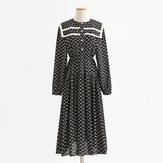 Dress temperament black printed skirt bottomed long skirt  2204