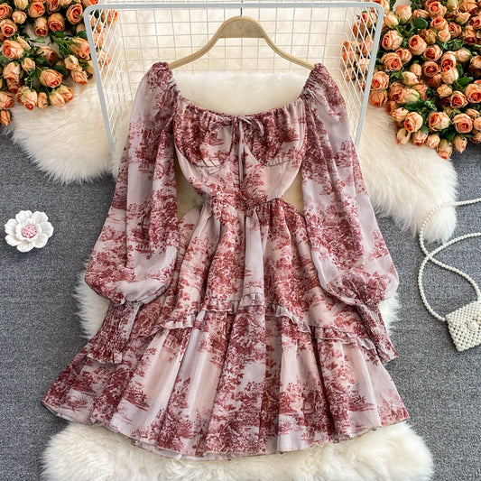 Robe à encolure carrée avec peinture à l'encre rétro 3000