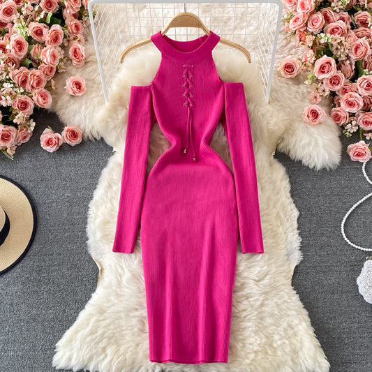 Hängender Hals und schulterfreies Promi-Temperament sexy enger Hüftwickelrock 2762