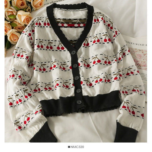 Knitwear women's autumn long sleeve loose V-neck top  1990