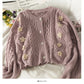 Sweater female nail bead three-dimensional flower single breasted cardigan top  1807