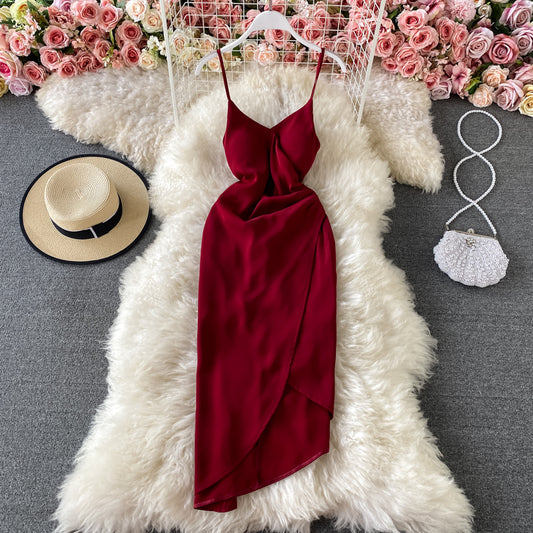 Celebrity sexy V-neck irregular suspender dress with bra  3434