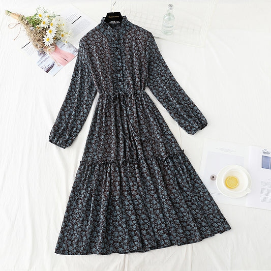 Nouvelle robe fleurie slim à boutonnage simple pour femme printemps et automne 2242