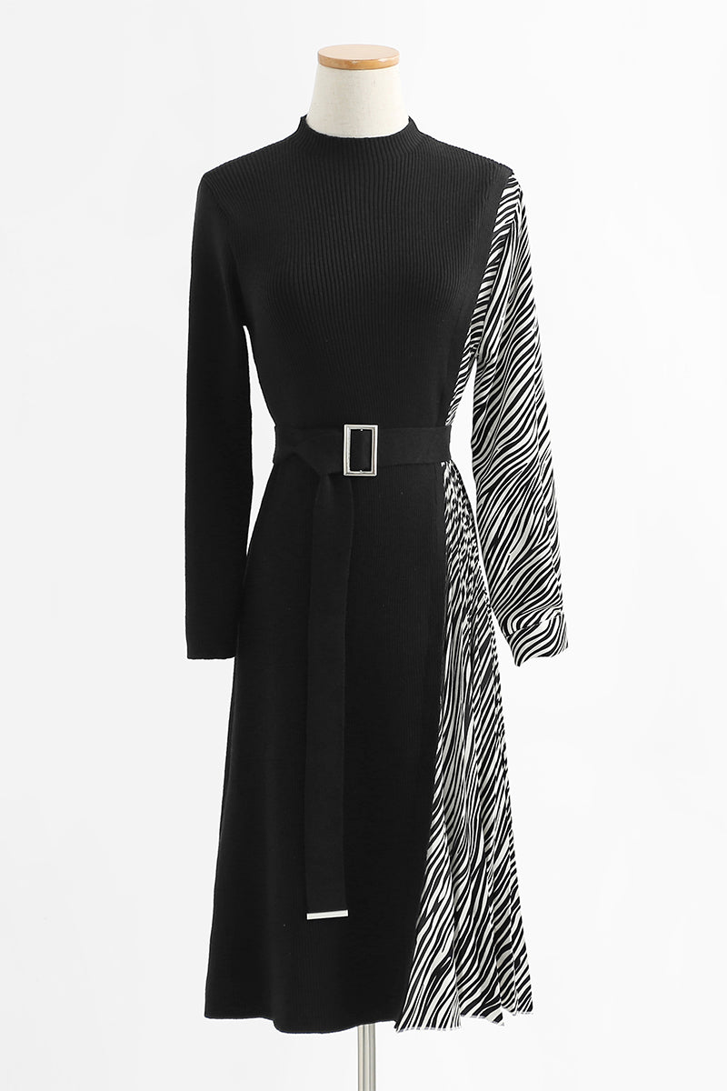 Pleated knitted dress small woman temperament thin medium long  2267