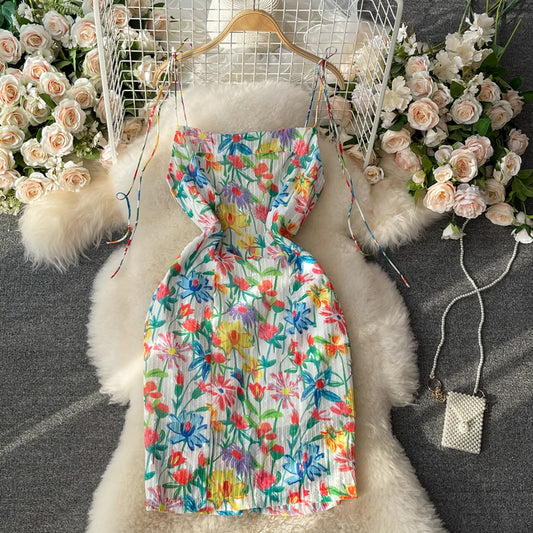 Vintage Floral off shoulder suspender skirt  2841