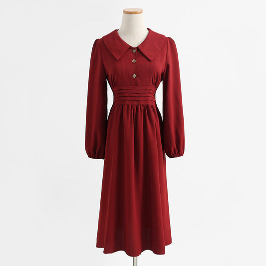 Red Fairy skirt college style long sleeve retro literary temperament skirt  2319