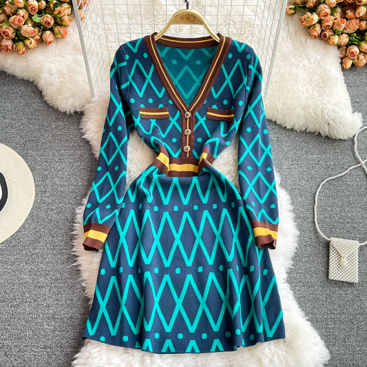 Robe de conception de tempérament mince avec petite taille de blocage de couleur parfumée 3101