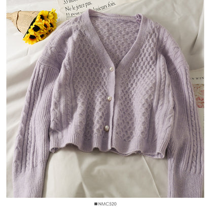 Pullover Damen Plaid lose dünne einfarbige Pullover Korean V-Ausschnitt 1884