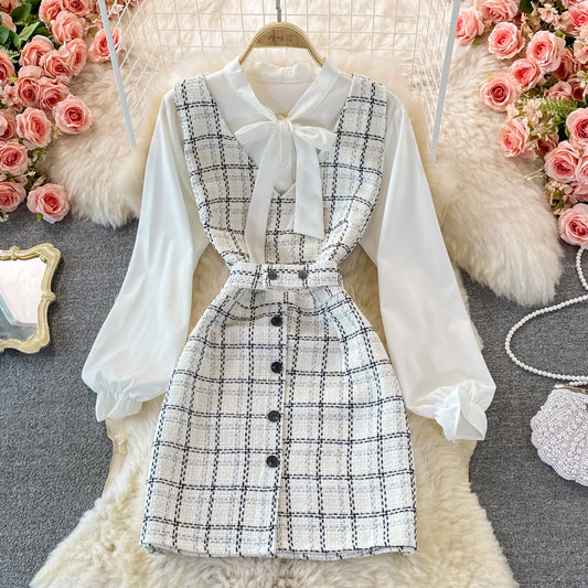 Gilet col en V de tempérament de célébrité, jupe gilet, chemise blanche 2869