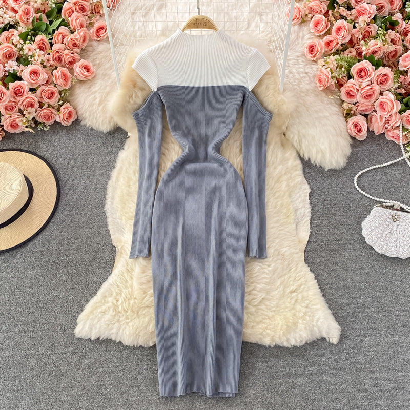 Französisches Vintage-Strickkleid mit Stehkragen 3358