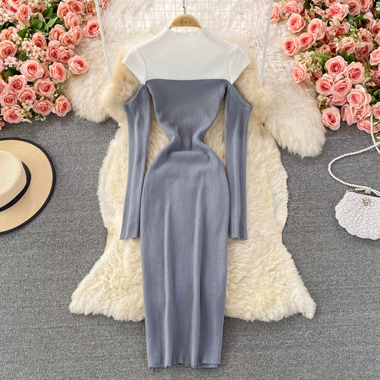 Französisches Vintage-Strickkleid mit Stehkragen 3358