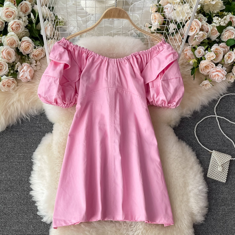 Ruffle bubble sleeve stem orange first love skirt Mori short skirt  3343