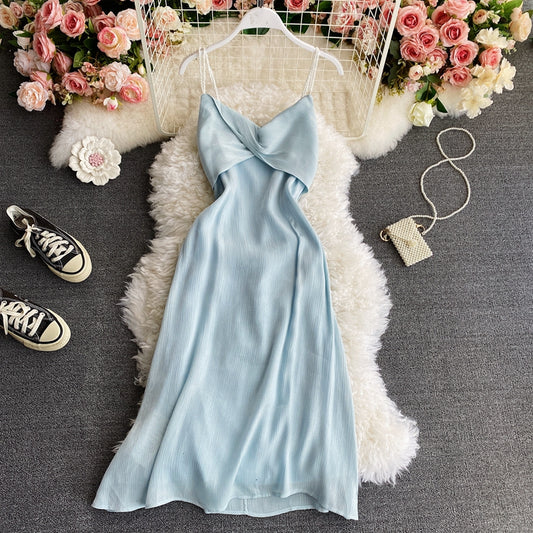 Robe moulante dos nu à bretelles au genou et au tempérament de célébrité 2937