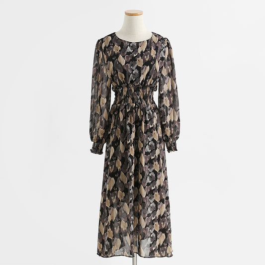 Chiffon Dress gentle wind retro French floral skirt bottomed long skirt  2333