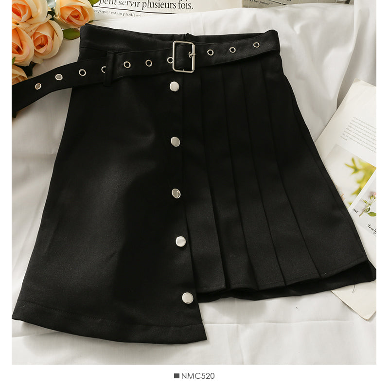 Korean irregular bandage, high waist, thin, foreign style, pleated skirt, female  2524