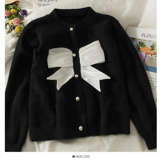 Koreanisches Rundhals-T-Shirt mit Kontrastnähten und Zierschleife 1808