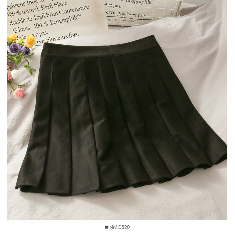 Hong Kong style retro high waist slim casual pleated skirt women  2479