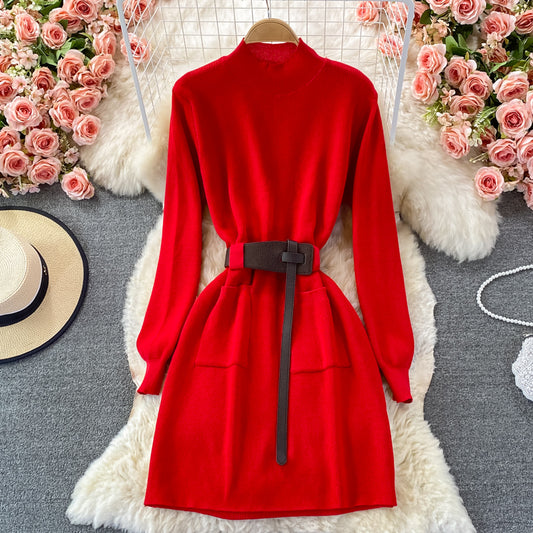 Slim waist knit Hip Wrap Sweater skirt  3357