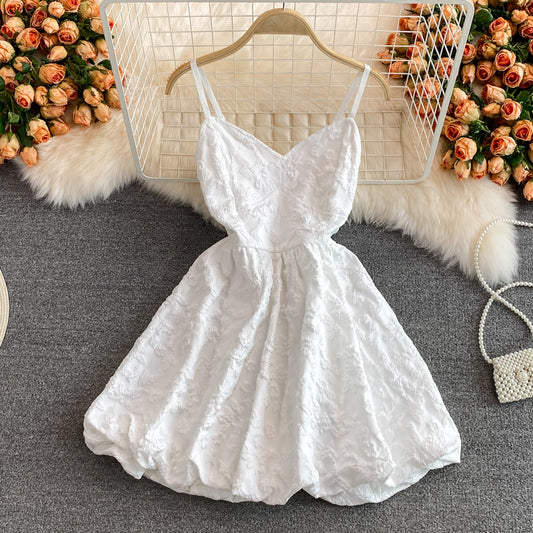 White jacquard suspender dress  2761